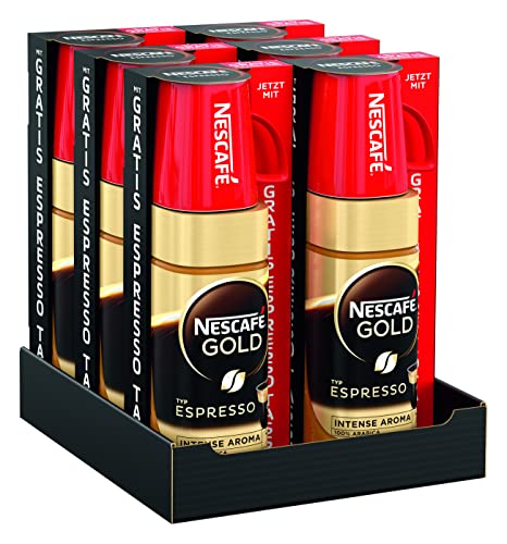 6 x 100g NESCAFÉ GOLD Typ ESPRESSO (inkl. RED MUG), Espresso aus löslichem Bohnenkaffee mit 100% feinen Arabica Kaffeebohnen, mit samtiger Crema