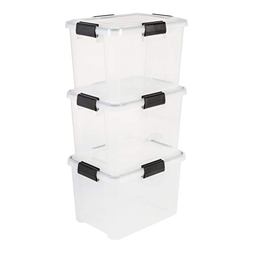 Iris Ohyama, 3er-Set luftdichte Aufbewahrungsboxen, 20 L, mit Clips, stapelbar, Garage, Keller, Dachboden - Air Tight Box AT-SD - Transparent