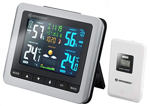 Bresser 7007510 Wetterstation Funk mit Außensensor MeteoTemp WTMmitInnenundAußenthermometer, Hygrometer, Luftdruck, Mondphasen und Wettervorhersage, Grau