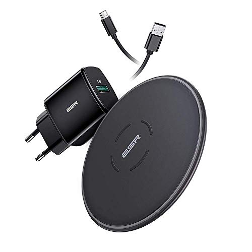 ESR Wireless Charging Set mit QC 3.0 Adapter, 10W/7.5W Induktions Ladegerät kompatibel mit iPhone SE 2022/12/11/XR/XS/X/8,Samsung Galaxy S22/ S21/S21+/S21 Ultra/S20/S10//S9/S8.(EU Standard)