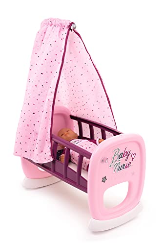 Smoby 220338 Baby Nurse Puppenwiege mit Himmel, Puppenbett, für Kinder ab 18 Monaten, Rosa, Lila