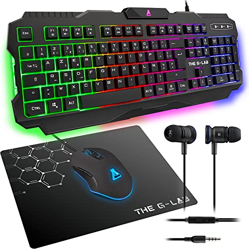 The G-lab Gaming Tastatur Mit Maus [DE Layout] & Earphone & Mauspad Combo, Gaming Maus Und Tastatur Mit Led Hintergrundbeleuchtung, Combo Helium Gaming Tastatur Maus Set Für Pc/Xbox/Ps5 - NEU 2022