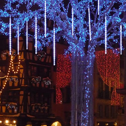 SALCAR 4,5m Meteorschauer Lichterkette Außen, 360er LED Regenlichter Lichtervorhang Deko, Lichterregen Weihnachtsbeleuchtung Baum mit 10 Spiralen, Kaltweiß [Energieklasse A+++]