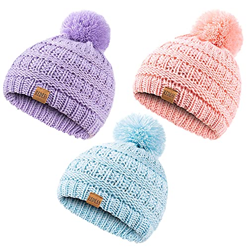 3er Set  REDESS Baby Kinder Winter Warme Mützen, Kleinkinder Kinder Pom Pom Beanie Strickmütze Mädchen Jungen