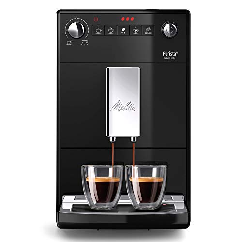 Melitta Purista F 230-102 Kaffeevollautomat mit flüsterleisem Kegelmahlwerk (Direktwahltaste, 2-Tassen Funktion, 20 cm Breite, entnehmbare Brühgruppe) schwarz
