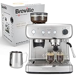 Breville Barista Max Siebträgermaschine | Espressomaschine/Kaffeemaschine mit integriertem Mahlwerk und Milchaufschäumer| 2,8-l-Wasserbehälter | Italienische Pumpe mit 15 Bar | Edelstahl [VCF126X]