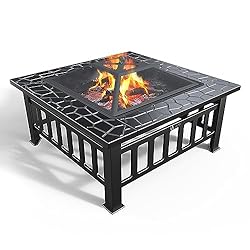 VOUNOT Feuerschale mit Funkenschutz, Feuerstelle Feuerkorb für Garden Terrasse Heizung, mit Wasserfester Schutzhülle, 81x81x45cm