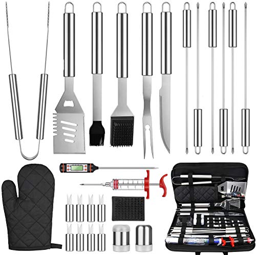 OneSight 27pcs Edelstahl Grillbesteck Set im Koffer Grillkoffer Grillzubehör Set für Männer Grill Werkzeugset mit Geschenkverpackung, Camping BBQ Grillset für Männer, Frau