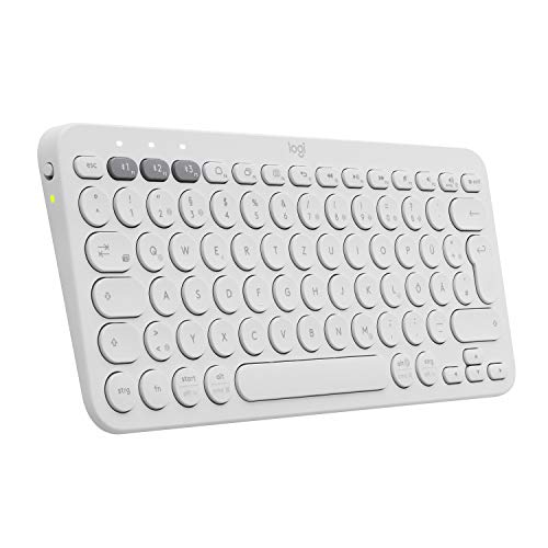 Logitech K380 kabellose Multi-Device Bluetooth-Tastatur mit Easy-Switch für bis zu 3 Geräte, schlank – PC, Notebook, Windows, Mac, Chrome OS, Android, iPad OS, Apple TV, Deutsches QWERTZ-Layout - Weiß