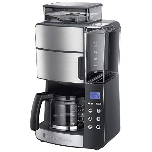 Russell Hobbs Kaffeemaschine mit Mahlwerk Glaskanne [Digitaler Timer, Brausekopf für opt. Extraktion & Aroma] Grind&Brew (max 10 Tassen, 3-stufige Mahlgradeinstellung) Filterkaffeemaschine 25610-56