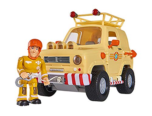 Simba 109251072 - Feuerwehrmann Sam 4x4 Geländewagen, mit Sam Figur, mit Licht und Türen zum Öffnen, schwimmt auf dem Wasser, 15cm, für Kinder ab 3 Jahren