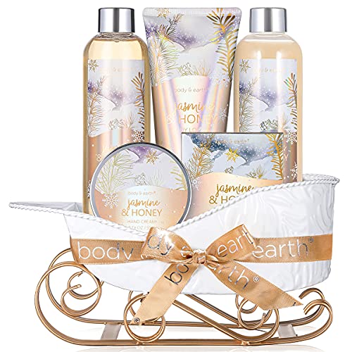 BODY & EARTH 6 tlg. Badeset Frauen Geschenk, Jasminduft, Schaumbad, Duschgel, Bodylotion, Handcreme, Seife, Geschenkset Frauen, Beauty Set, Wellness Set für Frauen