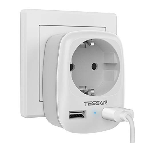 TESSAN USB Steckdose, Steckdose 4000W mit 2 USB Anschluss 2.4A, Steckdosenadapter USB Adapter Steckdose Schuko Stecker mit USB, Netzstecker mit USB Ladegerät, Ladestecker USB Netzteil für Phone