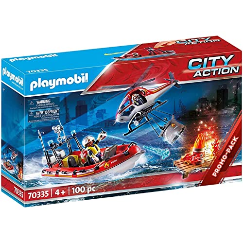 PLAYMOBIL City Action 70335 - Feuerwehreinsatz mit Heli und Boot, ab 4 Jahren