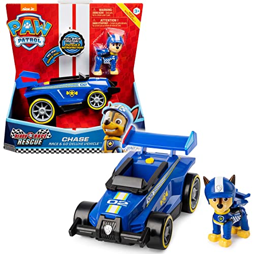 PAW PATROL - Chases Race & Go Deluxe Basis Fahrzeug mit Figur (Ready, Race, Rescue)
