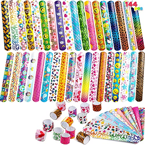 144 Stück Schnapparmband Tiere Kinder Klatscharmband Slap Armband Mitgebsel Kindergeburtstag Junge Mädchen Mitbringsel Schnapparmbänder Set Give Aways Klapparmband Slap Bands Bracelets