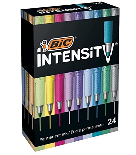 BIC Intensity Pastell Marker, in 24 verschiedenen Metallic- und Pastellfarben, geruchsarm, schnell trocknend, 24er Set