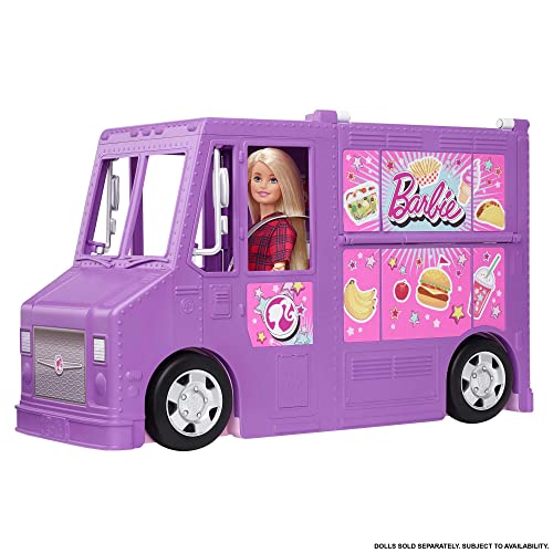Barbie GMW07 - Food Truck Fahrzeug Spielset mit 30+ Zubehörteile, Mädchen Spielzeug ab 3 Jahren