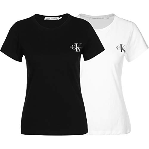 Calvin Klein Jeans Damen T-Shirt, 2er Pack, Ck Black/Bright White / Größe: XS, M - XL