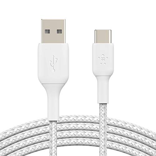 Belkin geflochtenes Boost Charge USB-C-Kabel (USB-C/USB-A-Kabel, USB-Typ-C-Kabel für Pixel, iPad Pro, Nintendo Switch und andere Geräte, etwa von Samsung), 1 m, Weiß