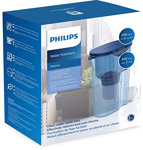 Philips AWP2915 Wasserfilterkanne gegen Kalk, Blei, Chlor, Pestizide, Mikro-Plastik, Wasser-Filter mit Aktivkohle