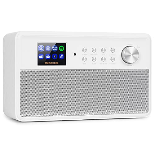 Auna Radio, Aufladbares DAB-Radio, DAB Plus Radio mit Bluetooth, Radio mit DAB/DAB+/FM, Küchenradio mit HCC Display, Wecker, 5h Betrieb, Retro-Radio Klein, Radio mit Netzstecker, weiß