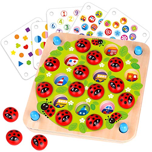 Nene Toys Marienkäfer-Garten – Memory-Spiel aus Holz für Kinder im Alter von 3, 4, 5 Jahren mit 10 Lustigen Mustern – Pädagogisches Spielzeug, Fördert Gedächtnis und Kognitive Fähigkeiten