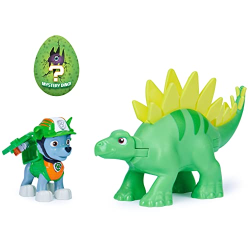 PAW Patrol Dino Rescue Rocky Hero Pup Spielfigur im Set mit beweglicher Dinosaurier-Figur und Überraschungs-Dino, Spielzeug für Kinder ab 3 Jahren