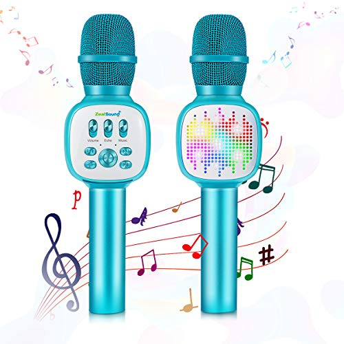 ZealSound Drahtloses Bluetooth Karaoke Mikrofon, LED-Beleuchtung, Voice Changer Magic Sound,Tragbares 4 in 1 Karaoke Handmikrofon Kindermikrofon