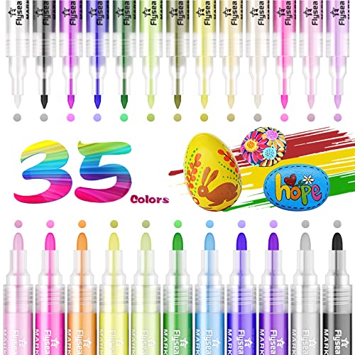 GEEDIAR Acrylstifte für Steine Wasserfest 35 Farben Permanent Marker Stifte 0.7mm & 3mm Tip Steine bemalen Set für Kinder, Papier, Glas, DIY, Leinwand, Metall, Holz, Glasmalerei, Keramik, Basteln