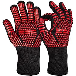Feuerfeste Handschuhe : 2x BBQ Grill Handschuh 800 Grad Hitzeschutz Herren Hitzebeständig Kaminhandschuhe feuerfest Unisex Ofenhandschuhe OVERGRILL