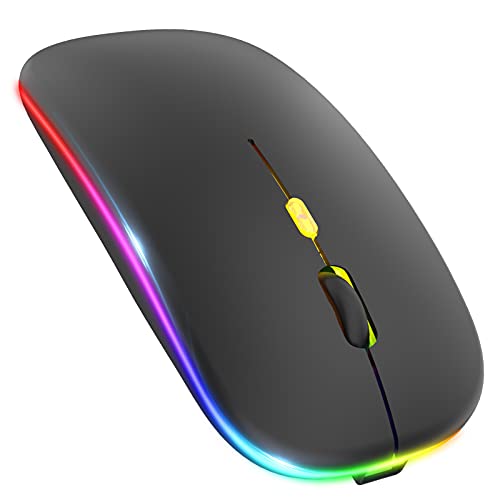 PASONOMI Aktualisierung Kabellose Maus, LED Wiederaufladbare Leise Funkmaus Laptop Wireless Mouse, 2.4G USB Mäuse mit USB-Empfänger Typ-C Kompatibilität mit Computer/PC/Tablet (Schwarz)