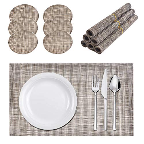 DODUOS 6er Set Platzdeckchen mit Untersetzer rutschfest Abwaschbar Tischsets Hitzebeständig Platzsets for Küche, Zuhause, Restaurant, Speisetisch (45 x 30 cm, Dunkelbraun)