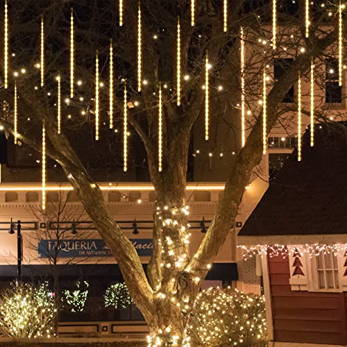 SALCAR 4,5m Meteorschauer Lichterkette Außen, 360er LED Eiszapfen Lichtervorhang Deko, Lichterregen Weihnachtsbeleuchtung Baum mit 10 Spiralen, Warmweiß [Energieklasse A+++]