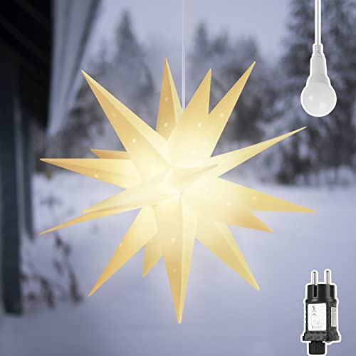 SALCAR 60cm Weihnachtsstern Beleuchtet Außen, 3D Leuchtstern Fenster Outdoor zum Aufhängen, LED Stern Weihnachten Deko Innen Außen