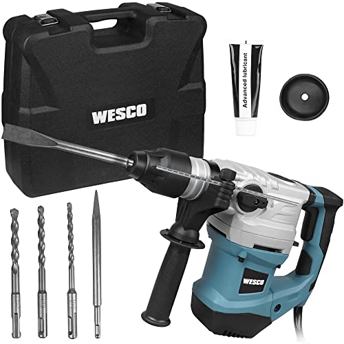 WESCO SDS plus AC Bohrhammer Bohrhämmer Bohrmaschine Abbruchhammer Beton Bohrer 1500W Hammer Drill Tiefenanschlag 5.5J Bohrleistung in Beton 32mm Bohr-Meißel-Set Anti-Vibration Sicher Kupplung Koffer