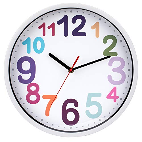 Yudou Children's Wall Clock with Silent Clock Movement and Colourful Design - Learn Wall Clock, Read The Time Learning for Boys and Girls, Nursery Classroom (30.5 cm)