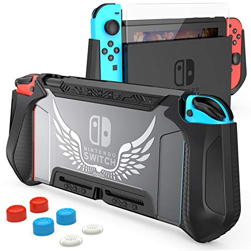 HEYSTOP Hülle Kompatibel mit Nintendo Switch,Dockable TPU und PC Schutzhülle für Nintendo Switch Konsole und JoyCon Controller mit Schutzfolie und Griff Cover Case Stoßdämpfung und Anti Scratch