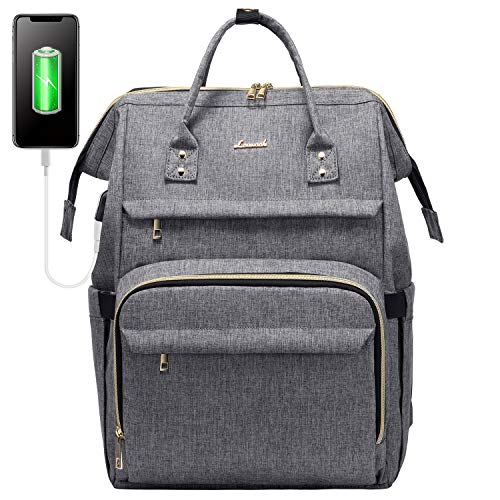 LOVEVOOK Laptop Rucksack Damen 17 Zoll, wasserdichte Rucksäcke Studenten mit Henkel USB Ladeanschluss, Groß Schultasche Schulrucksack, für Business Universität Reise Arbeit, Grau