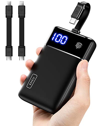 INIU Powerbank, 3 Kabel & Touch-LED-Display 10000mAh tragbares Ladegerät, 15W Tri-3A USB C Externer Handy Akku, Power Bank für iPhone 13 12 Pro X 8 iPad AirPods Samsung S21 S20 Xiaomi Huawei mehr