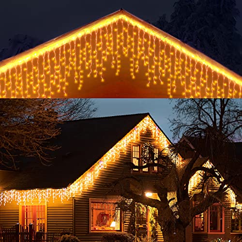 SEGVA Eisregen Lichterkette Außen 10m, 384er LED Lichterkettenvorhang Innen, IP44 Wasserdicht Lichtervorhang Weihnachtsbeleuchtung für Hochzeit Weihnachten Party, Warmweiß [Energieklasse A+++]