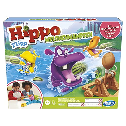 Hasbro E9707800 Hippo Flipp Melonenmampfen Spiel für Kinder ab 4 Jahren, elektronisches Vorschulspiel für 2 – 4 Spieler