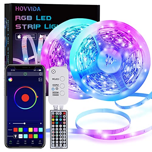LED Strip, HOVVIDA 20M Bluetooth LED Streifen RGB 5050 12V, Wird von APP, IR-Fernbedienung und Controller Gesteuert, LED lichtband mit 16 Millionen Farben, 28 Stilmodi, Zeitsteuerungs-Modus [Energieklasse A+++]