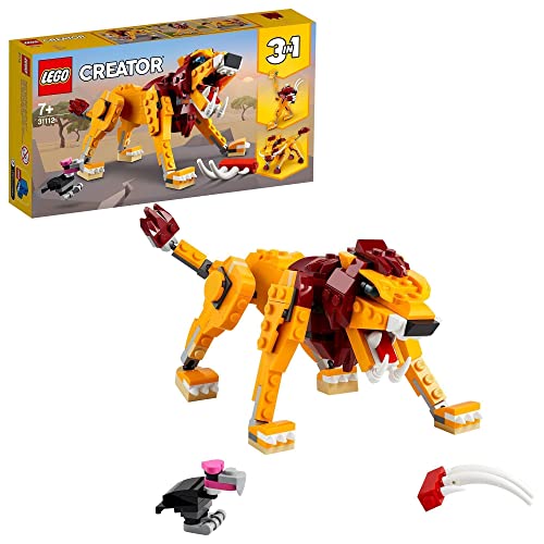 LEGO 31112 Creator 3-in-1 Wilder Löwe Set mit Vogel, Strauß und Warzenschwein Tierfiguren, Lernspielzeug, Konstruktionsspielzeug für Kinder ab 7 Jahre