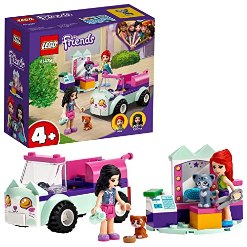 LEGO 41439 Friends Mobiler Katzensalon Set für Jungen und Mädchen, mit Mini Tierfiguren und Mini-Puppen Emma & Mia, Spielzeug ab 4 Jahren