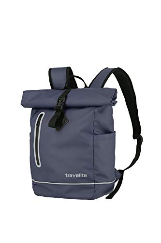 travelite BASICS Fahrradrucksack aus wasserfestem Material, Schulrucksack aus Polyester mit Reflektoren + Roll-Up Verschluss, 400g, 48 cm, 19 Liter, Blau (Marine)