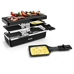 Tefal RE2308 Plug Share Raclette 400 Watt 2 Pfännchen Grillplatte Ein-/Ausschalter Antihaftbeschichtung erweiterbar auf 5 Geräte abnehmbare Kabel leichte Reinigung Schwarz/Silber