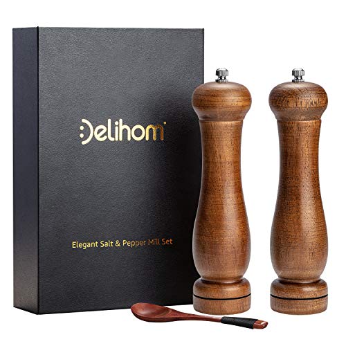 2 Stück Delihom Salz und Pfeffermühle Set aus Holz