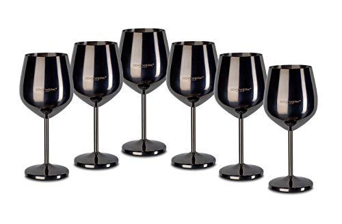 ECHTWERK bruchsichere Weingläser/Weinkelche aus Edelstahl, Black Edition, 6tlg, 21x 7,3cm, 0,5L