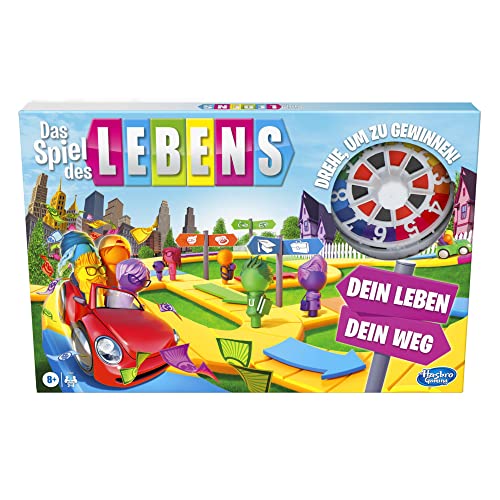 Hasbro F0800100 Das Spiel des Lebens, Brettspiel für die ganze Familie für 2 – 4 Spieler, für Kinder ab 8 Jahren, enthält Bunte Stifte